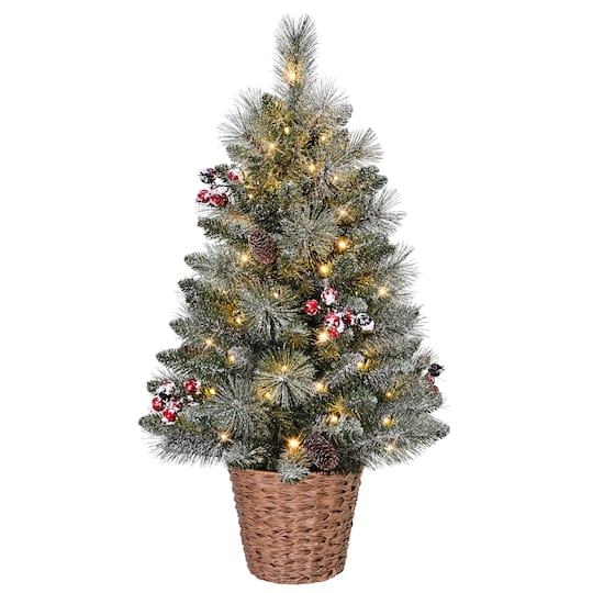 Puleo 3Ft Pre-Lit Snowy Pine, Pinecones & Berries Artificial Christmas Tree s, Warm White LED Lights By Puleo International , 3 ft , Michaels®